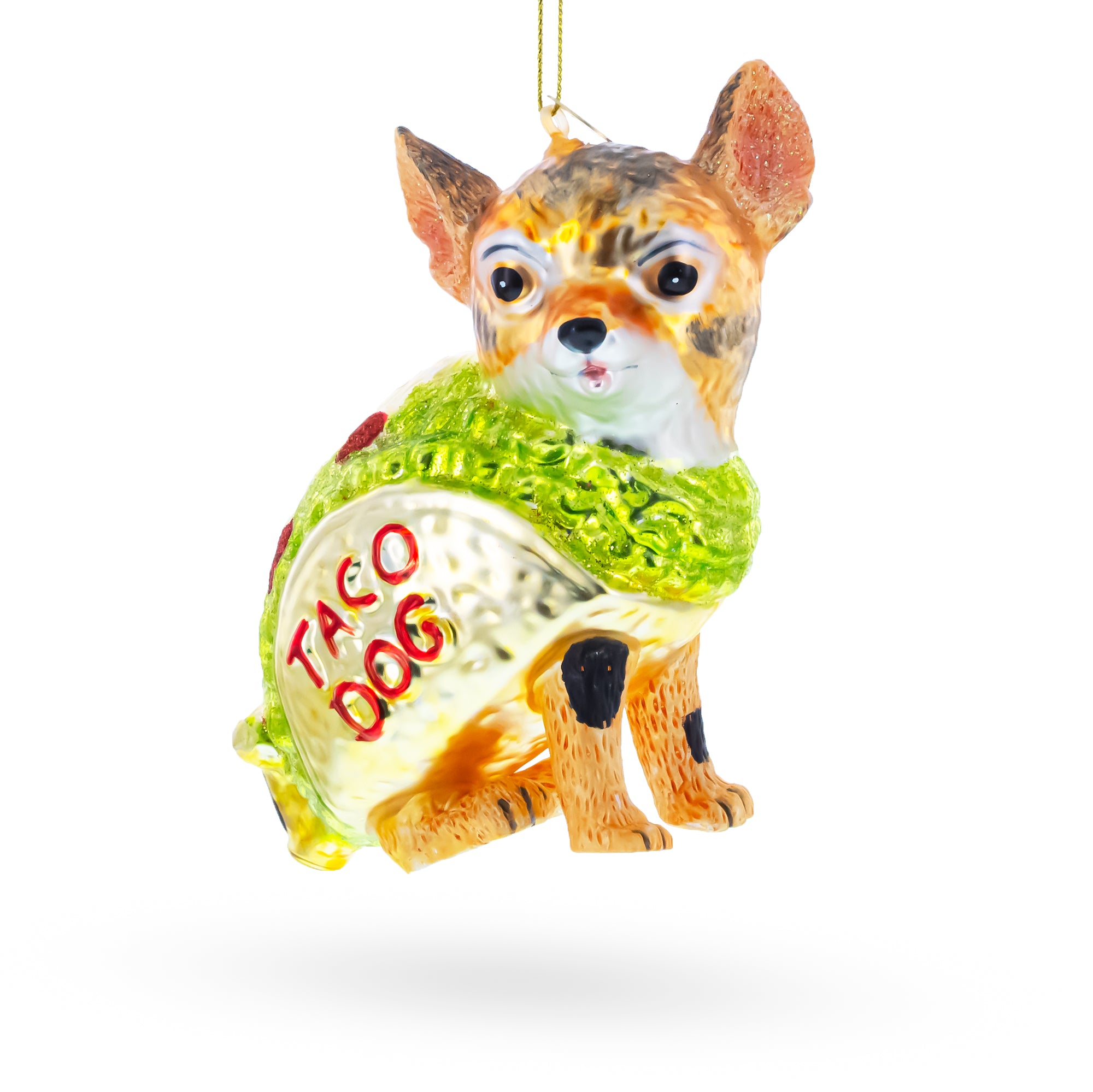 Taco Dog Blown Glass Christmas Ornament in Yellow color Figurine