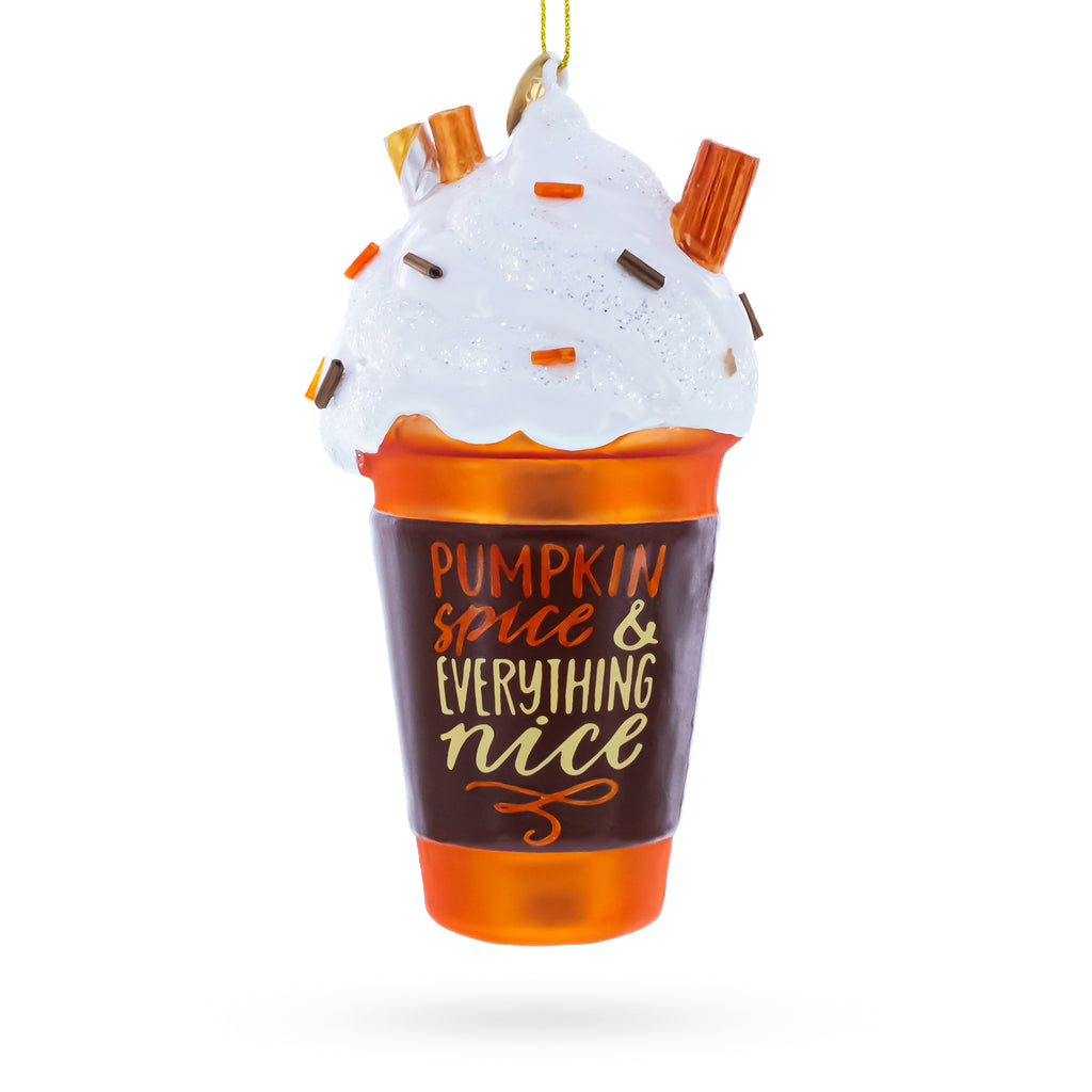 Pumpkin Spice Coffee Drink with Whipped Cream Glass Christmas Ornament in Orange color Figurine