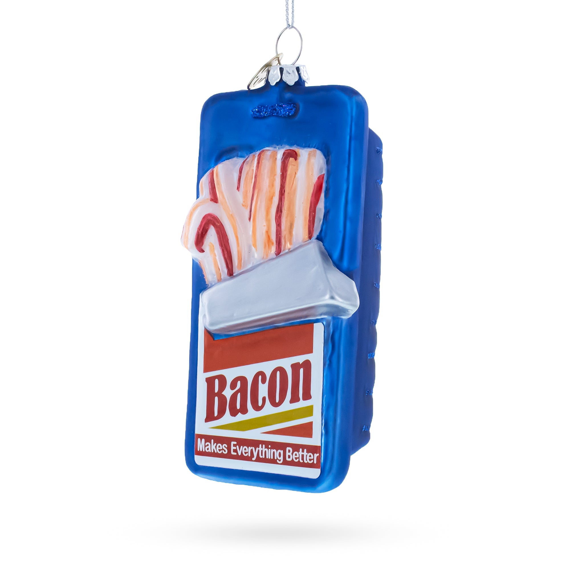 Bacon Pack Glass Christmas Ornament in Blue color Figurine