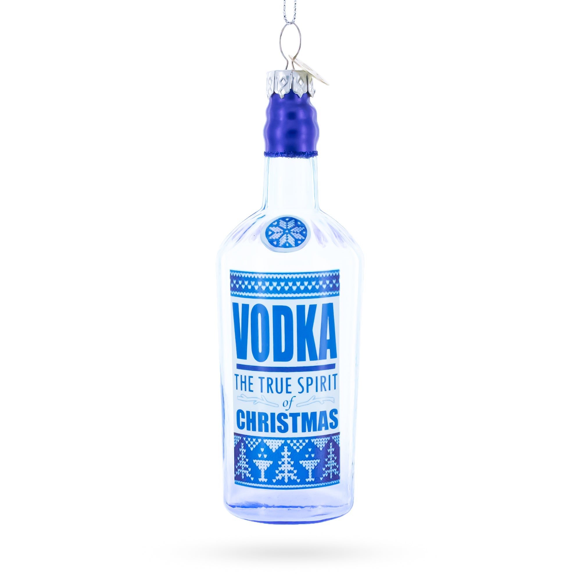 Spirit of Christmas Vodka Bottle Glass Christmas Ornament in Blue color Figurine