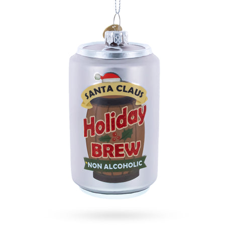 Holiday Beer Brew Can Blown Glass Christmas Ornament in White color