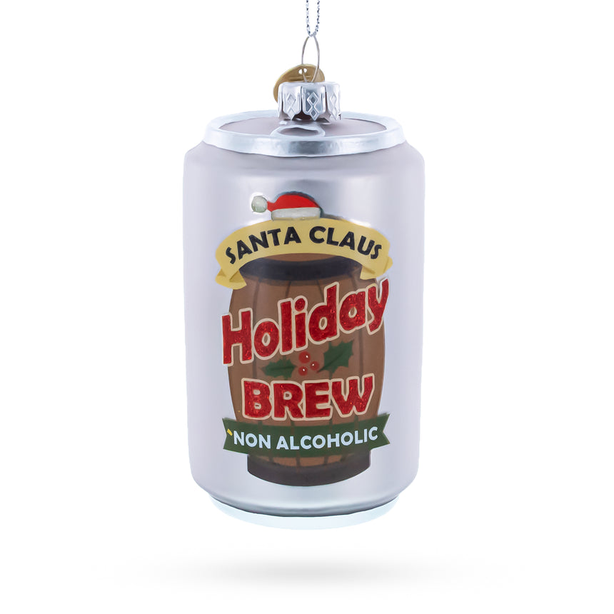 Holiday Beer Brew Can Blown Glass Christmas Ornament in White color