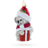 Festive Koala with Present Blown Glass Christmas Ornament in Multi color
