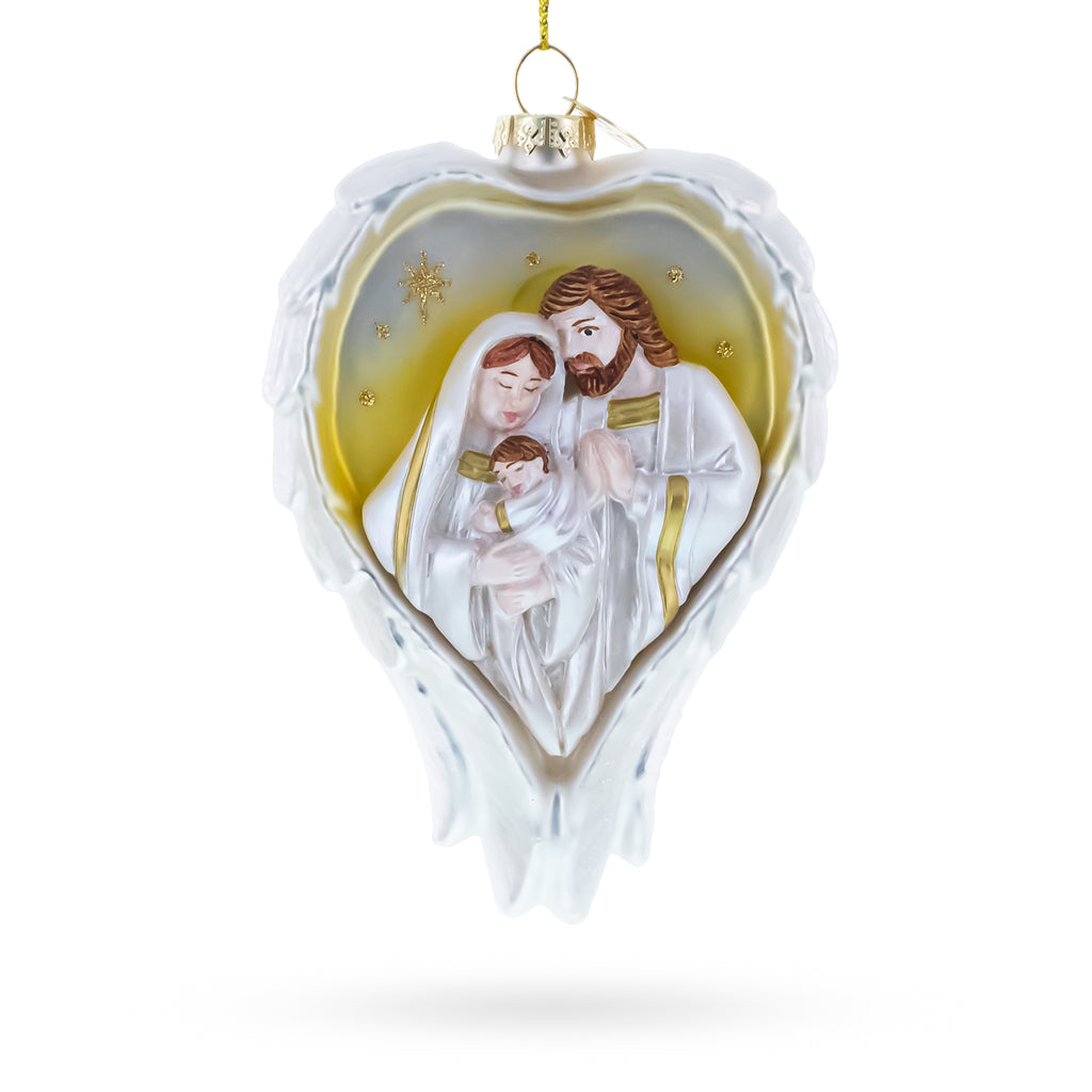 Sacred Holy Family Nativity Glass Christmas Ornament in White color Figurine