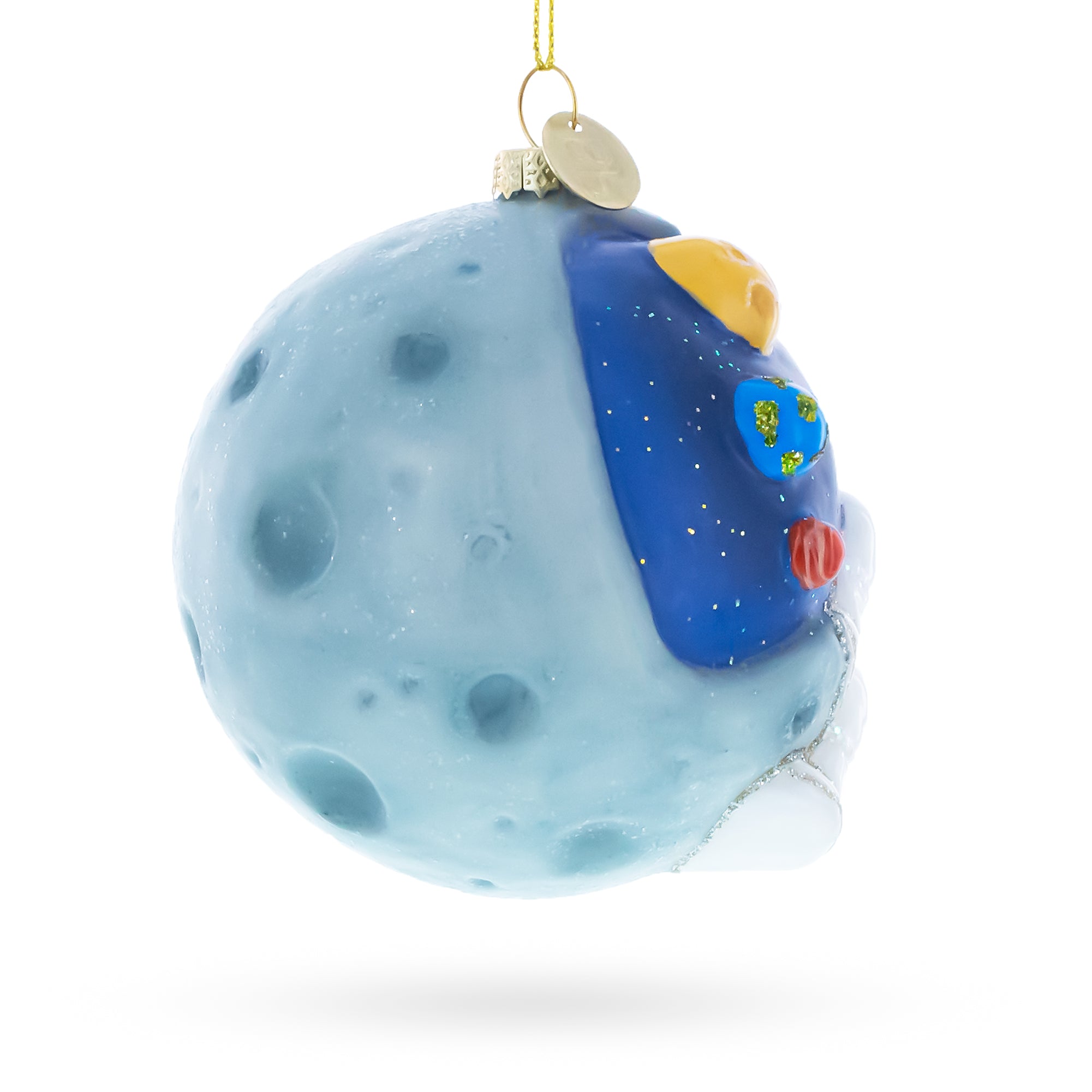 Astronaut Floating in Outer Space Glass Christmas OrnamentChina , dimensions in inches: 3.8 x 3.5 x 3.3