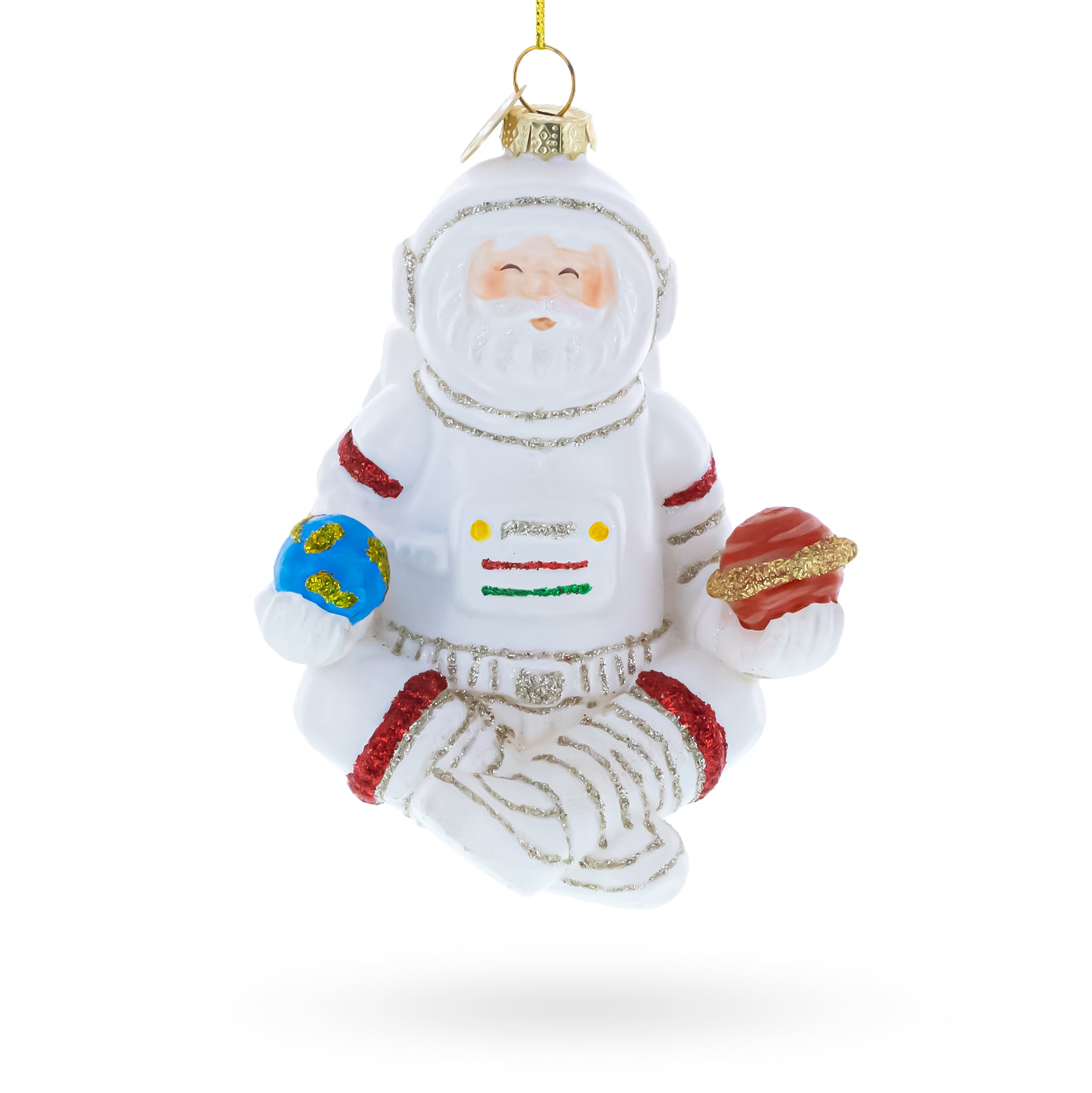 Santa Astronaut Blown Glass Christmas Ornament in White color Figurine