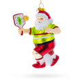 Pickleball Santa Glass Christmas Ornament in Green color Figurine