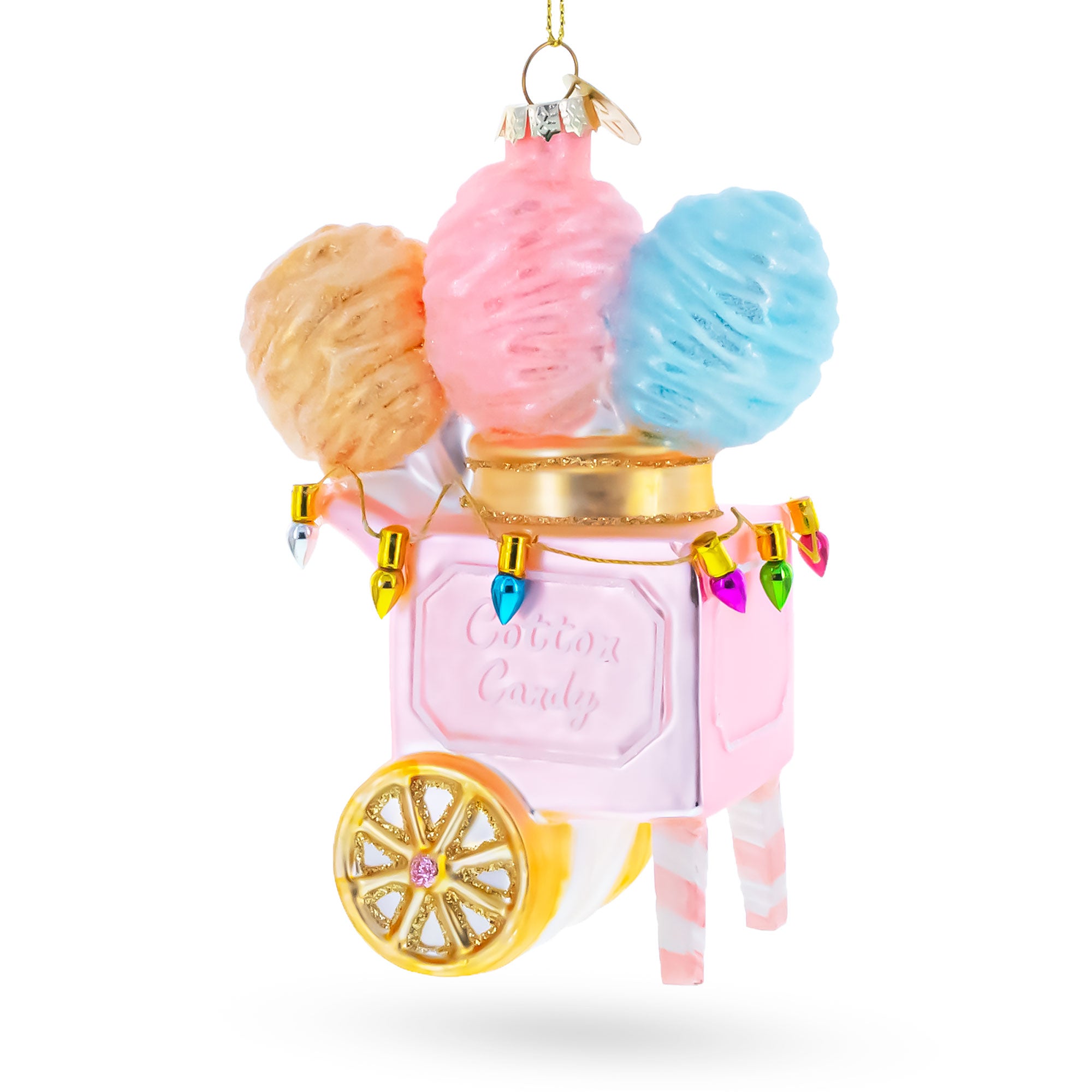 Cotton Candy Cart Blown Glass Christmas Ornament in Multi color Figurine