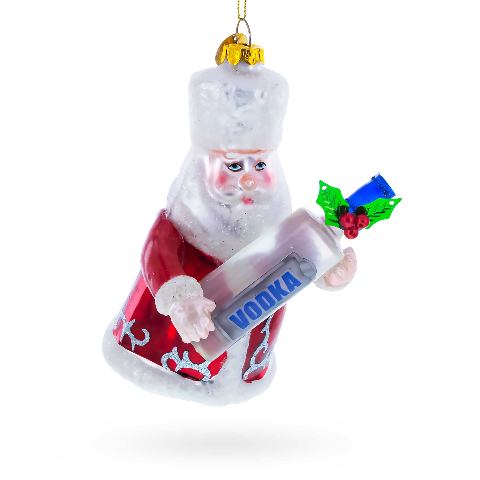 Santa with Vodka Glass Christmas Ornament in Multi color Figurine