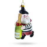 French Santa with Sparkling Wine Blown Glass Christmas Ornament in Multi color