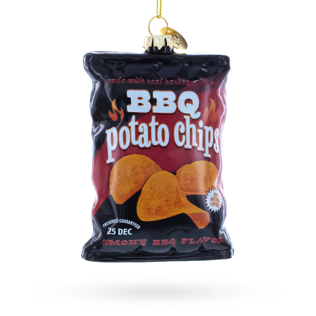 BBQ Potato Chips Bag Glass Christmas Ornament in Black color Figurine
