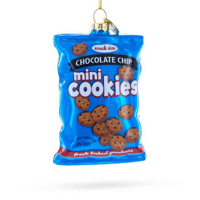 Chocolate Chip Mini Cookies Bag Blown Glass Christmas Ornament in Blue color
