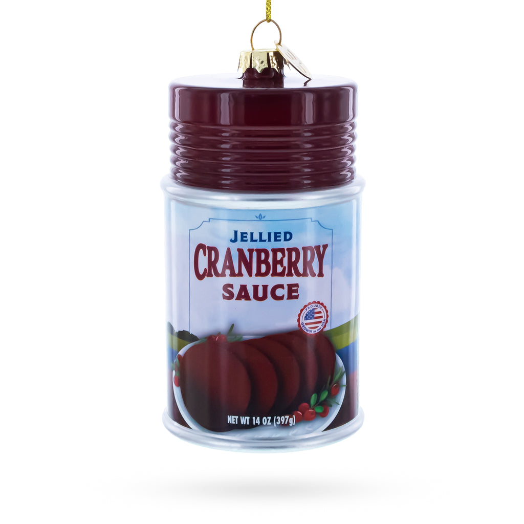 Jellied Cranberry Sauce Can Blown Glass Christmas Ornament in Multi color Figurine