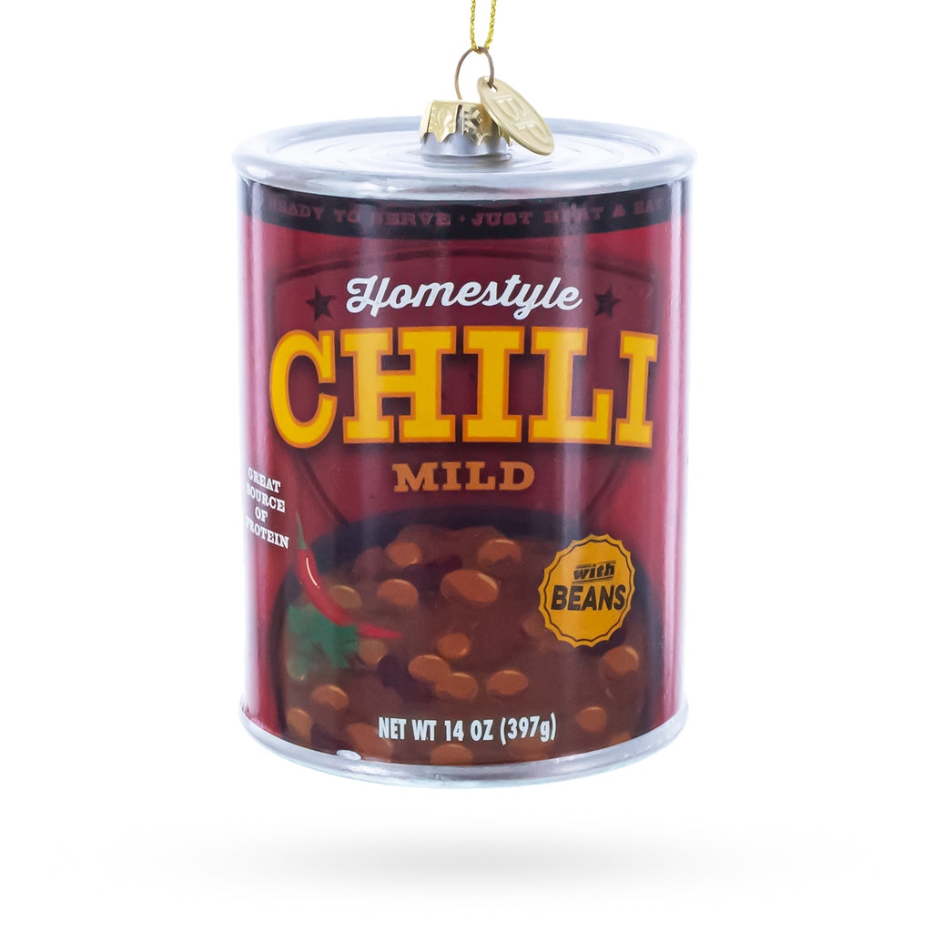 Chili Soup Can Glass Christmas Ornament in Red color Figurine