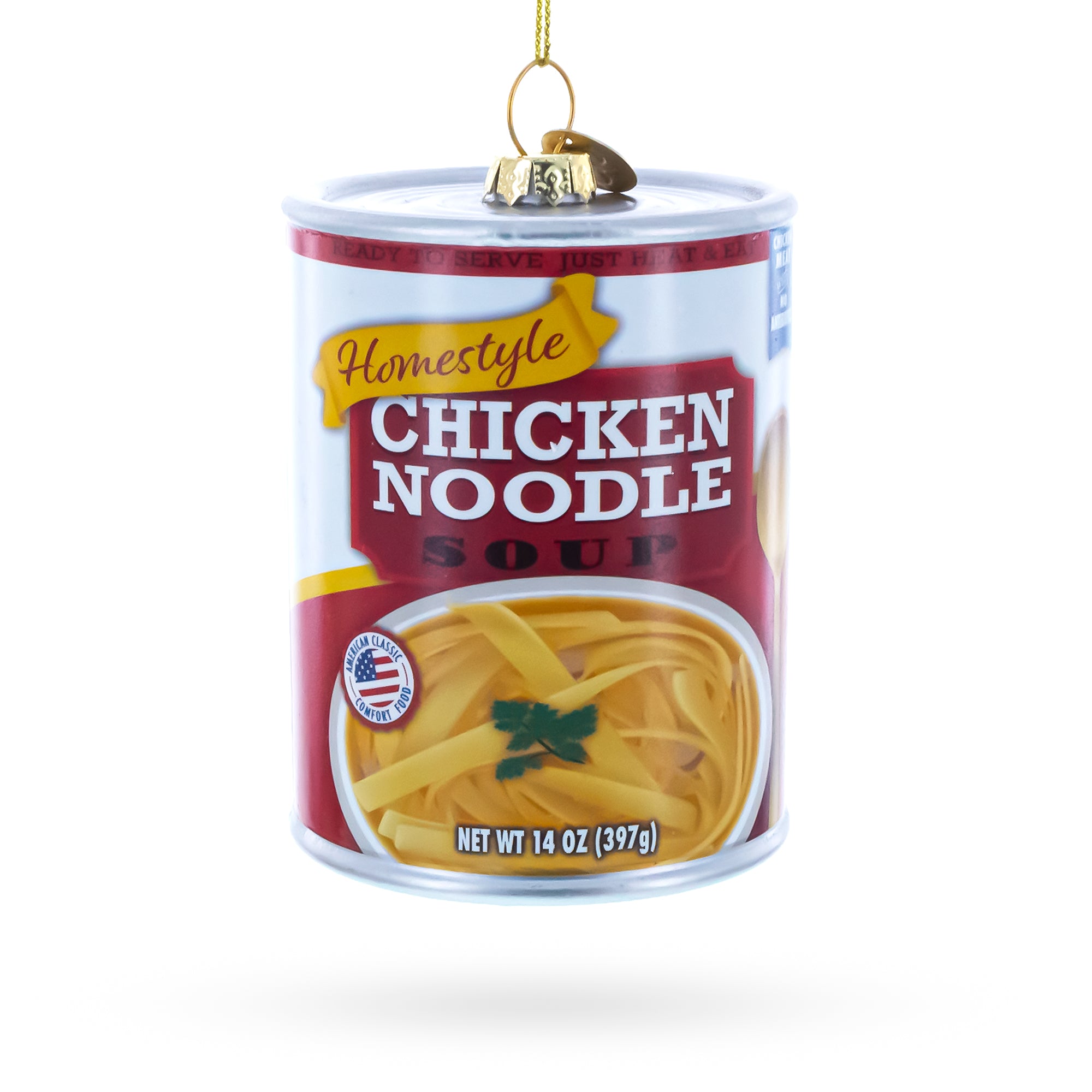 Chicken Noodle Soup Can Glass Christmas Ornament in Multi color Figurine