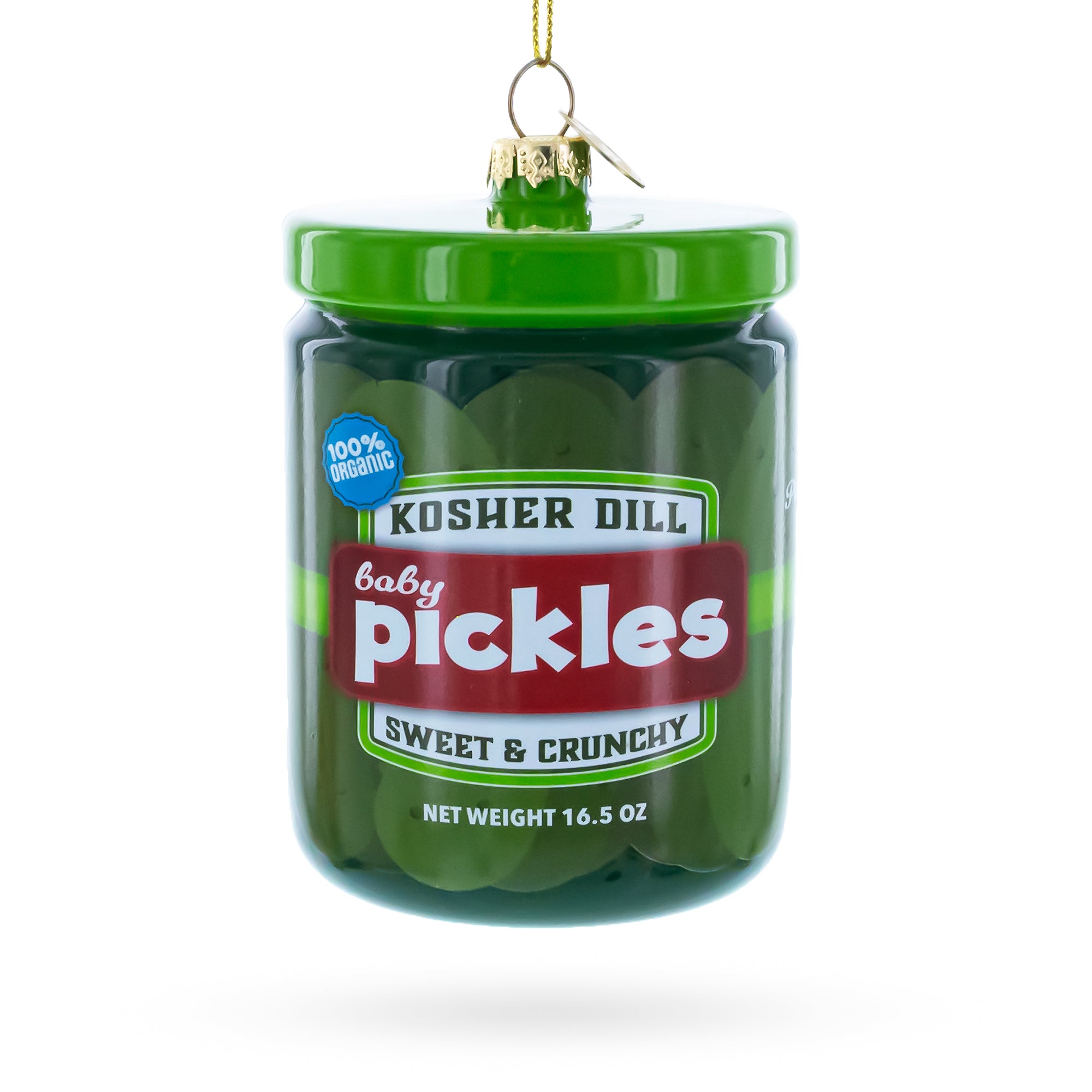 Kosher Dill Pickles Jar Glass Christmas Ornament in Green color Figurine
