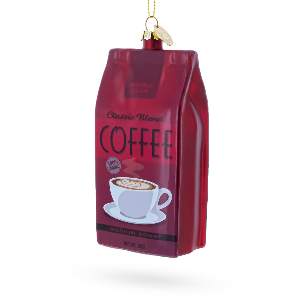 Organic Coffee Bag Glass Christmas Ornament in Red color Figurine