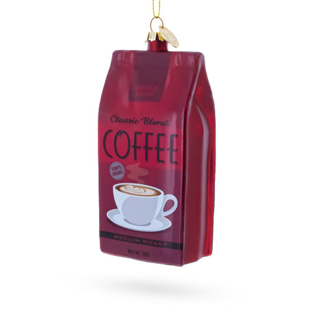 Coffee Bag Blown Glass Christmas Ornament in Red color