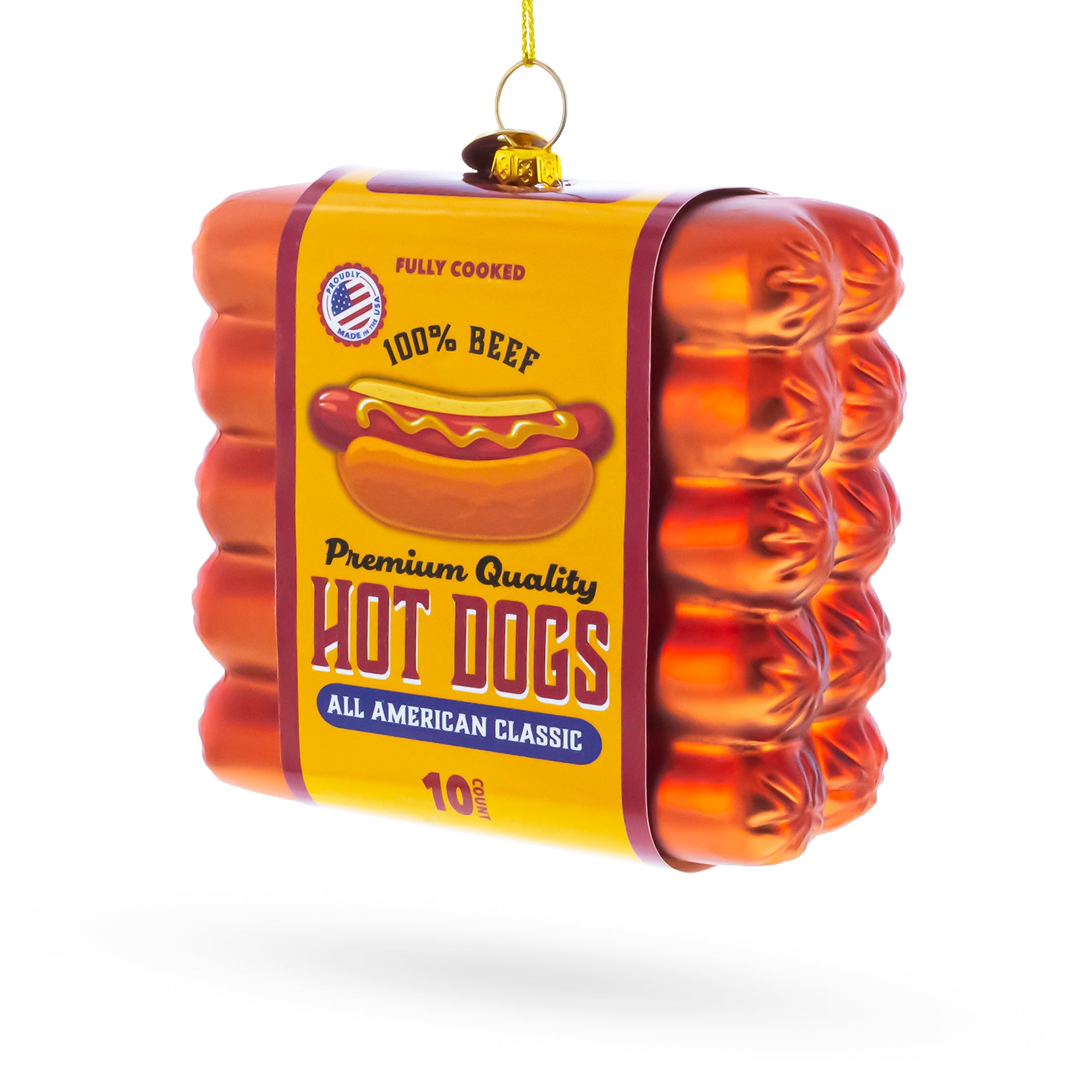 Hot Dogs Blown Glass Christmas Ornament in Orange color Figurine