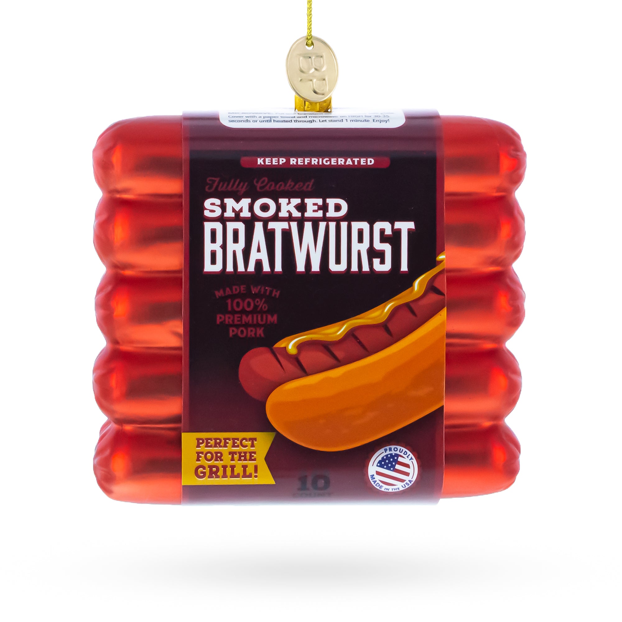 Smoked Bratwurst Box Glass Christmas Ornament in Red color Figurine