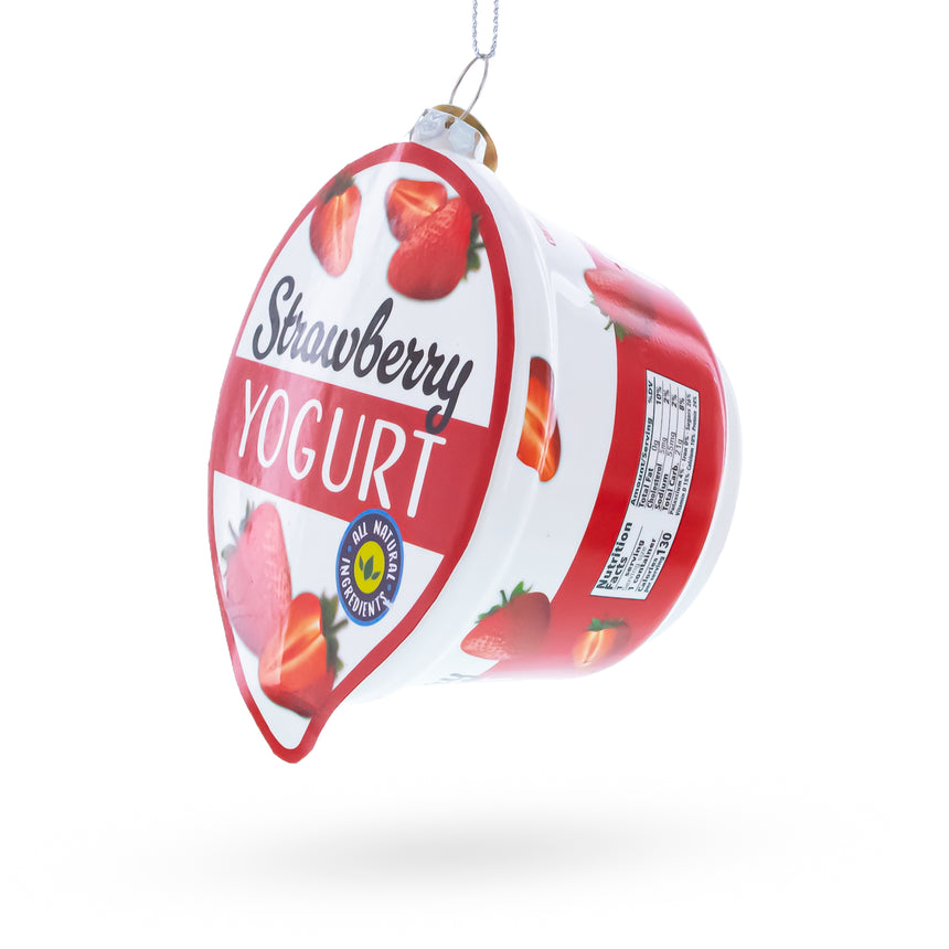Strawberry Yogurt Blown Glass Christmas Ornament , dimensions in inches: 4 x 3.2 x 2.3