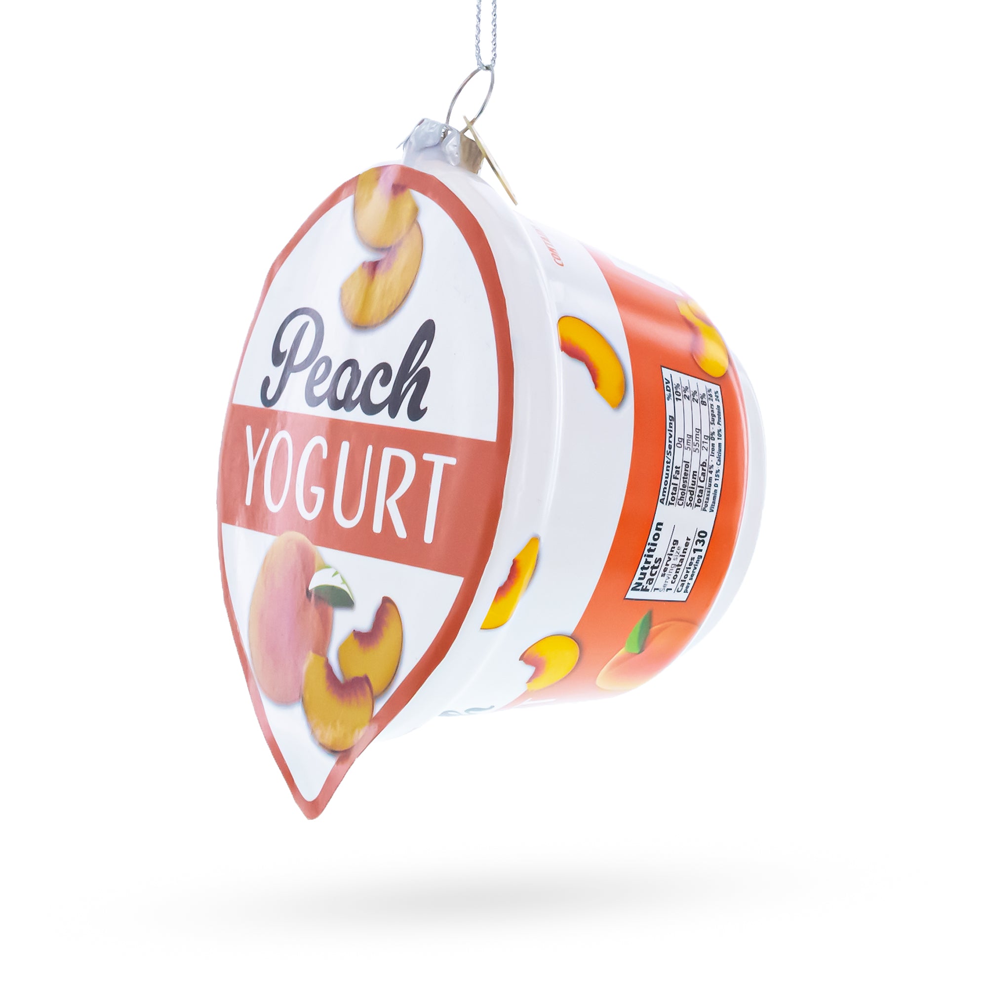 Peach Yogurt Glass Christmas OrnamentChina , dimensions in inches: 3.9 x 3.2 x 2.3