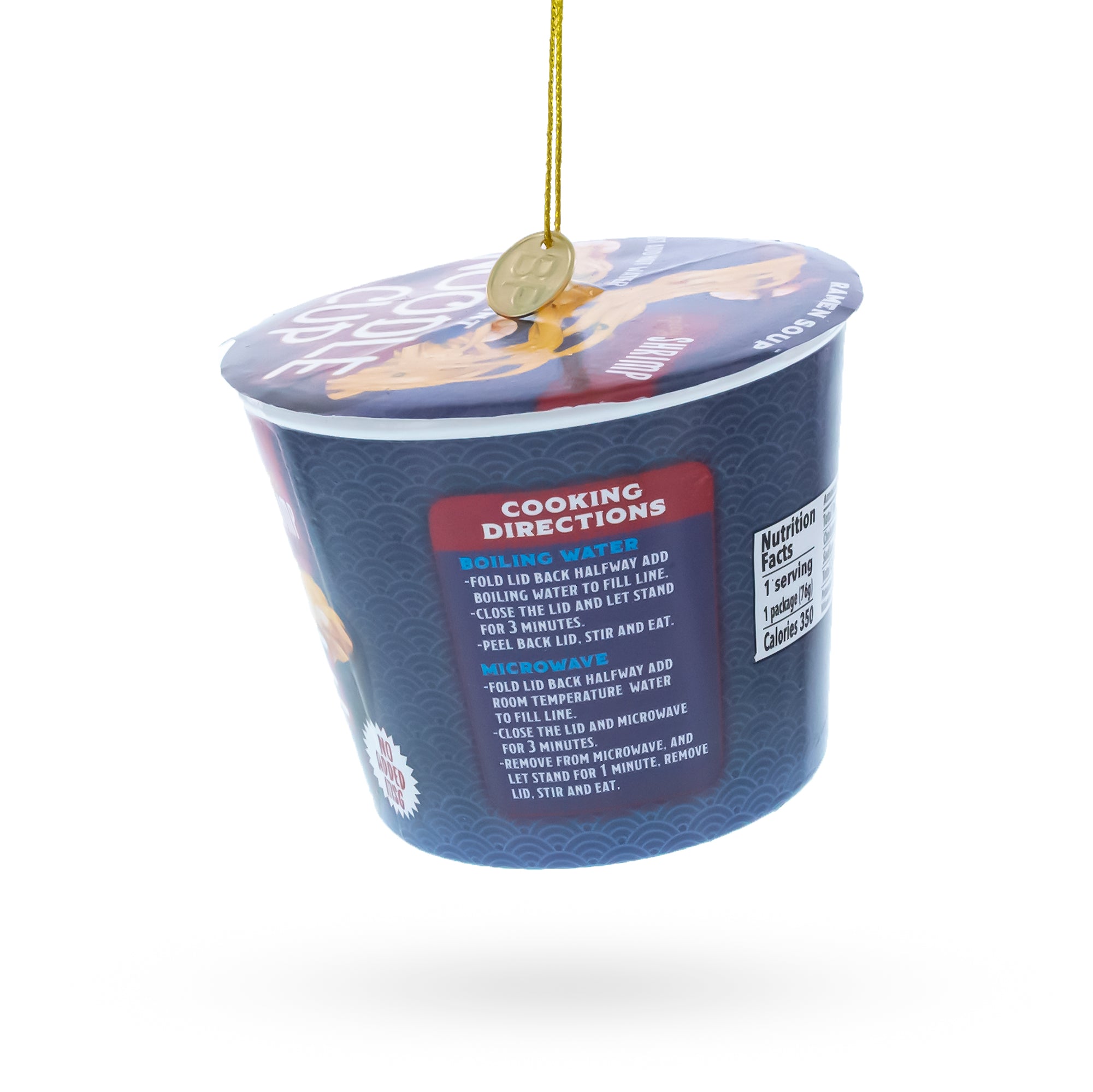 Instant Noodle Ramen Cup Glass Christmas OrnamentChina , dimensions in inches: 3.2 x 3.3 x 3.4