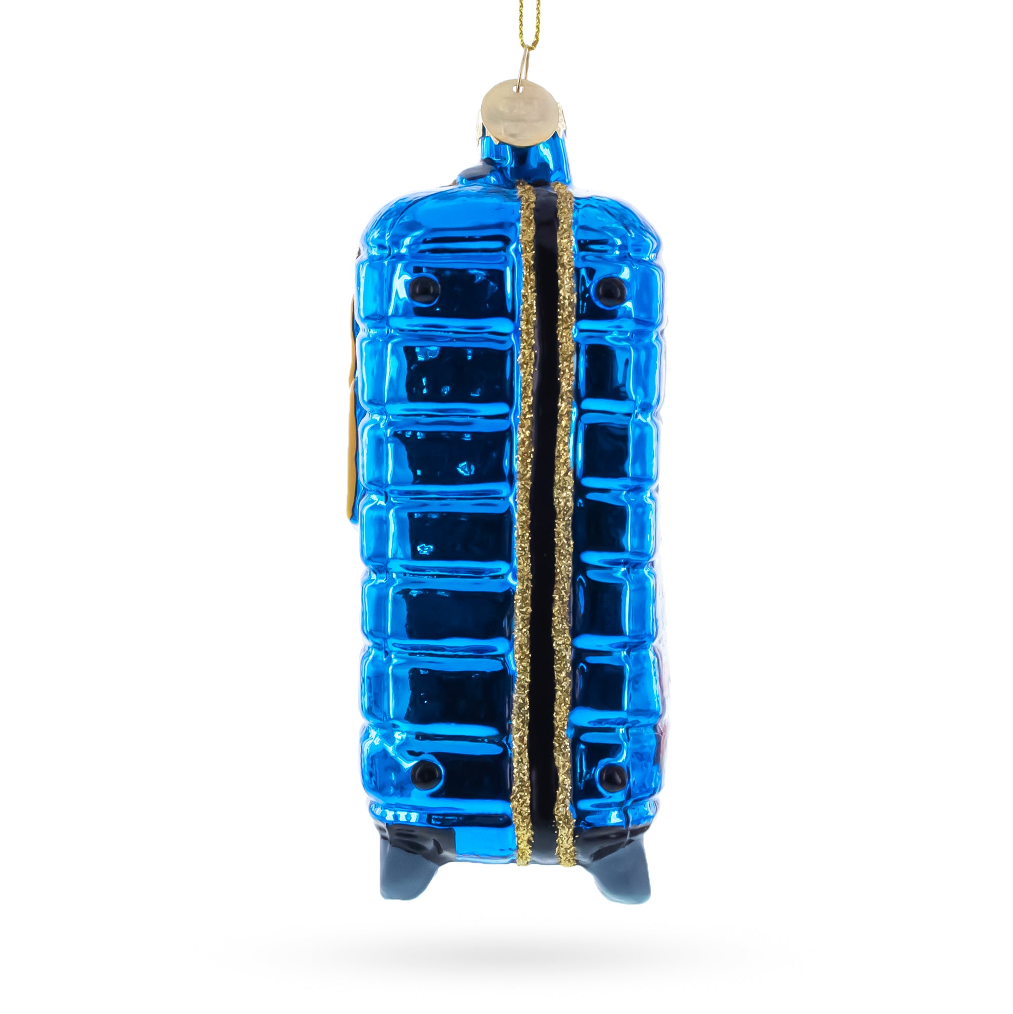 London Landmarks Suitcase Blown Glass Christmas OrnamentChina , dimensions in inches: 5.2 x 2.8 x 1.9
