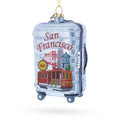 San Francisco Landmarks Suitcase Glass Christmas Ornament in White color Figurine