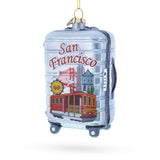 San Francisco Landmarks Suitcase Blown Glass Christmas Ornament in White color