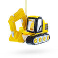Excavator Construction Vehicle with Working Arm Glass Christmas Ornament in Yellow color Figurine