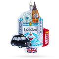 London Landmarks with Big Ben and Taxi Glass Christmas Ornament in Multi color Figurine