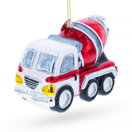 Striped Concrete Mixer Construction Vehicle Blown Glass Christmas Ornament in Multi color Figurine