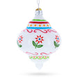White Finial with Red Floral Pattern Blown Glass Christmas Ornament in White color Finial