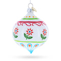 Floral Finial Drop Glass Christmas Ornament in White color Finial