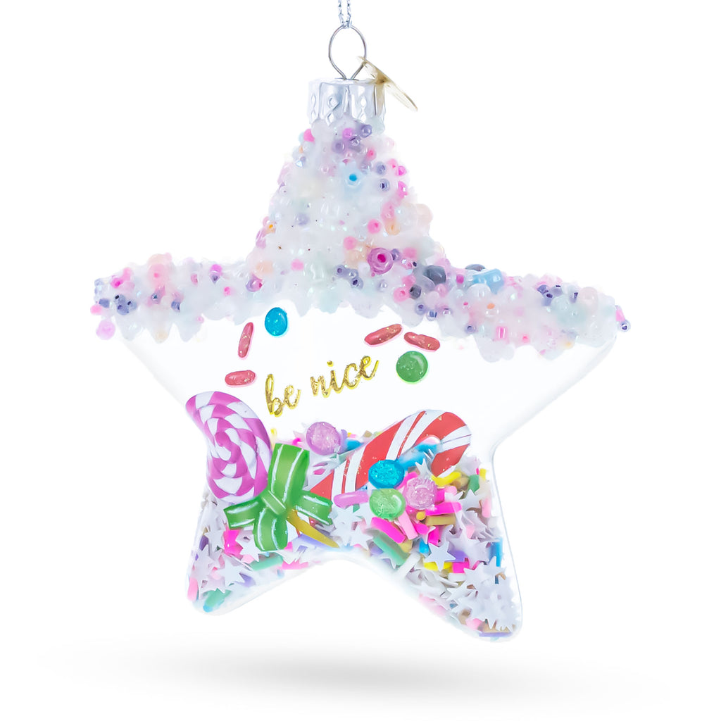 Sugar Star with Shakable Sprinkles Blown Glass Christmas Ornament in Clear color Star