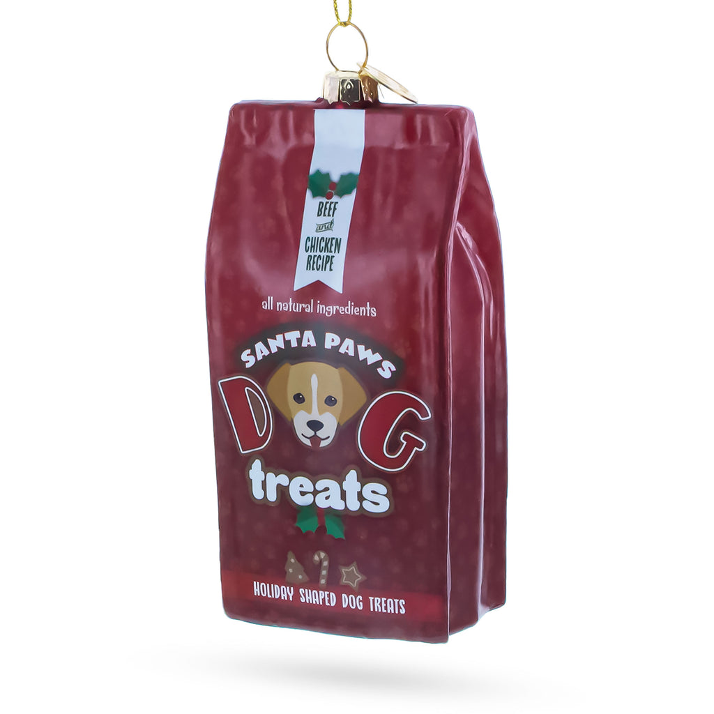 Santa's Dog Treat Pack Glass Christmas Ornament in Red color Figurine