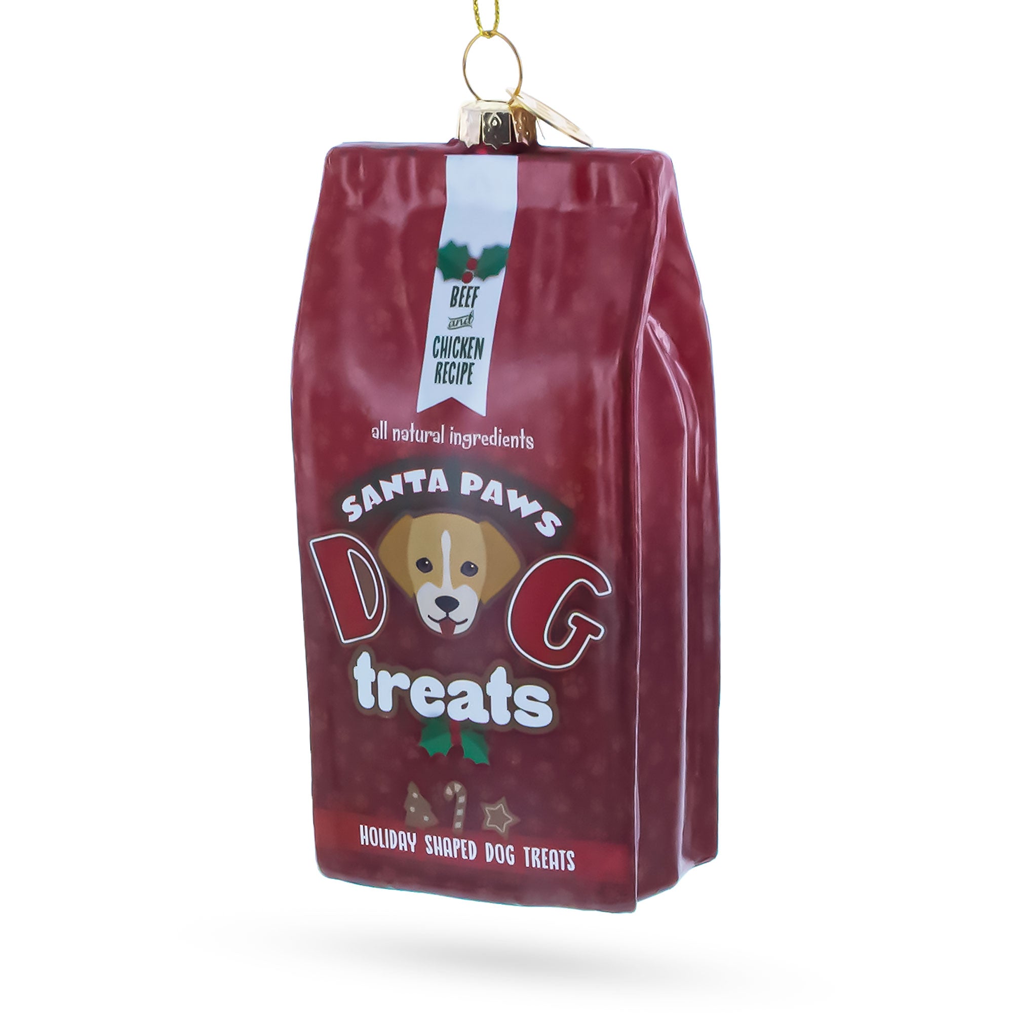 Santa's Dog Treat Pack Glass Christmas Ornament in Red color Figurine