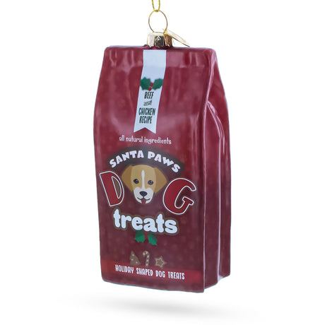 Santa's Dog Treat Pack Blown Glass Christmas Ornament in Red color Figurine