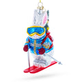 Skiing Bunny Rabbit Wearing Goggles Glass Christmas Ornament in White color Figurine