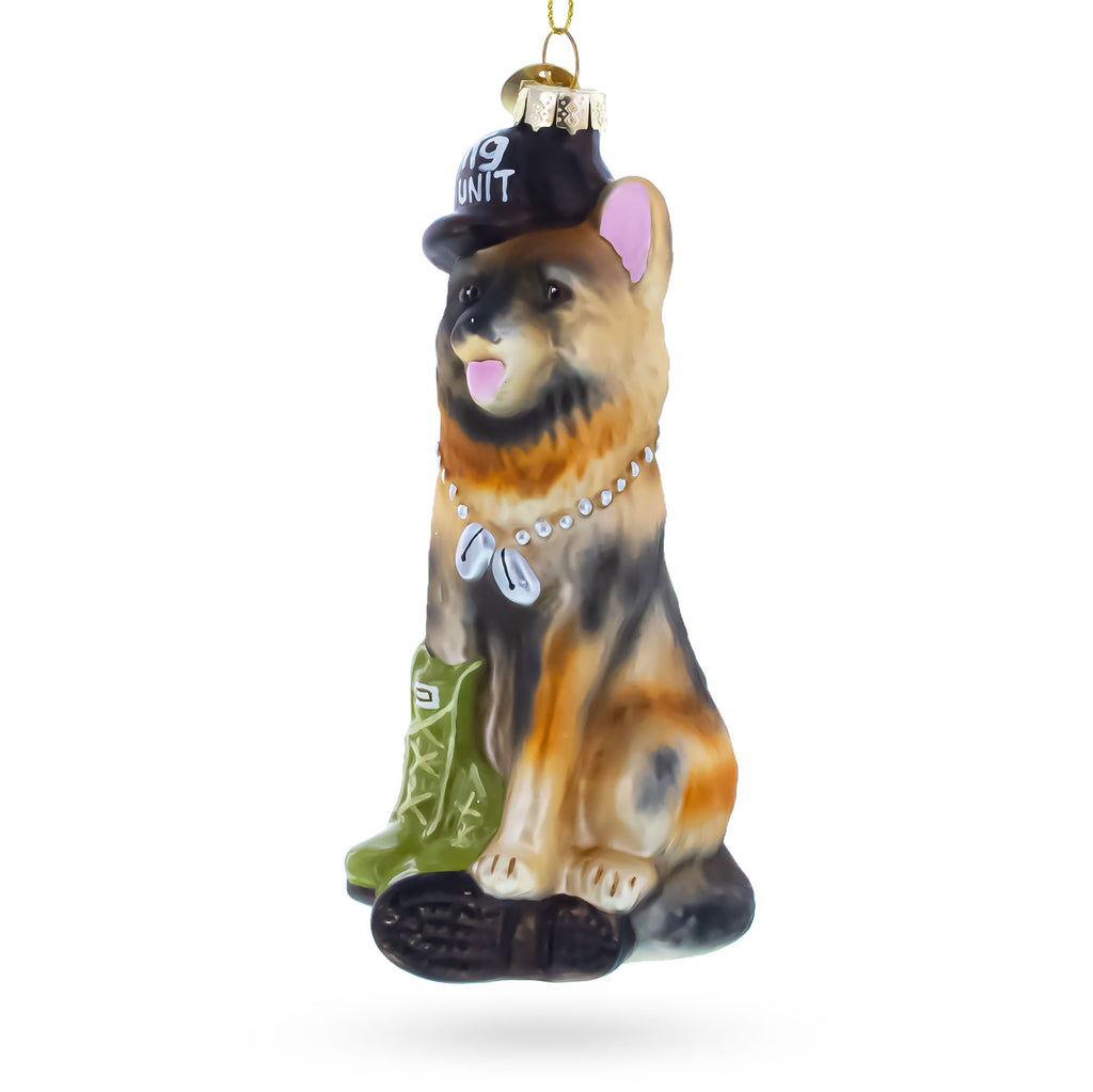 German Shepherd K9 Police Dog Glass Christmas Ornament in Brown color Figurine