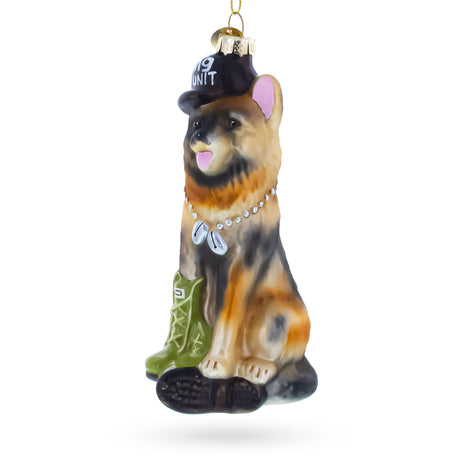German Shepherd K9 Hero Service Dog Blown Glass Christmas Ornament in Multi color Figurine