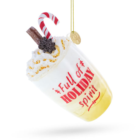 Whipped Cream Holiday Spirit Cocktail with Candy Cane Blown Glass Christmas Ornament in Multi color Figurine