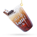 Whipped Latte Holiday Drink with Cinnamon Stick Glass Christmas Ornament in Multi color Figurine