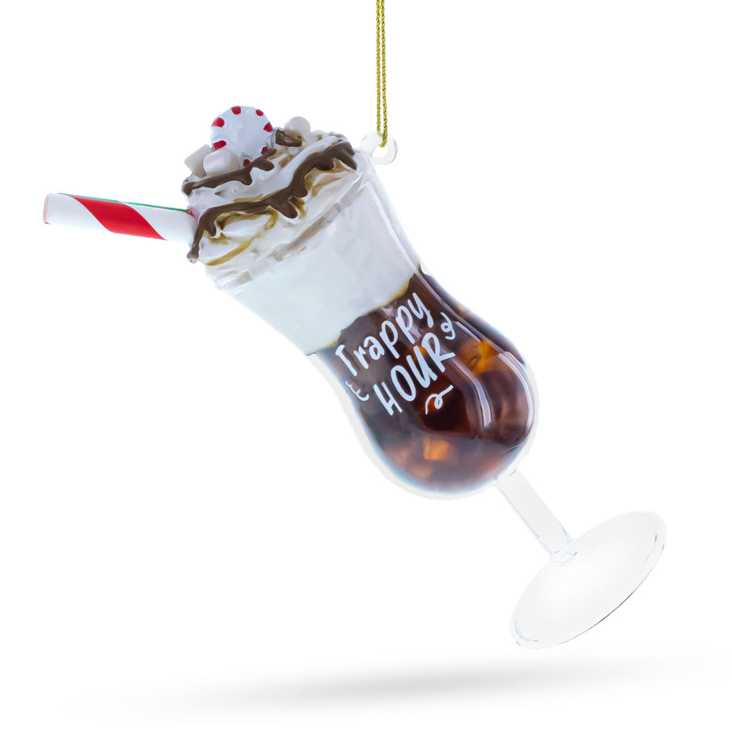 Frappy with Whipped Cream Glass Christmas Ornament in Brown color Figurine