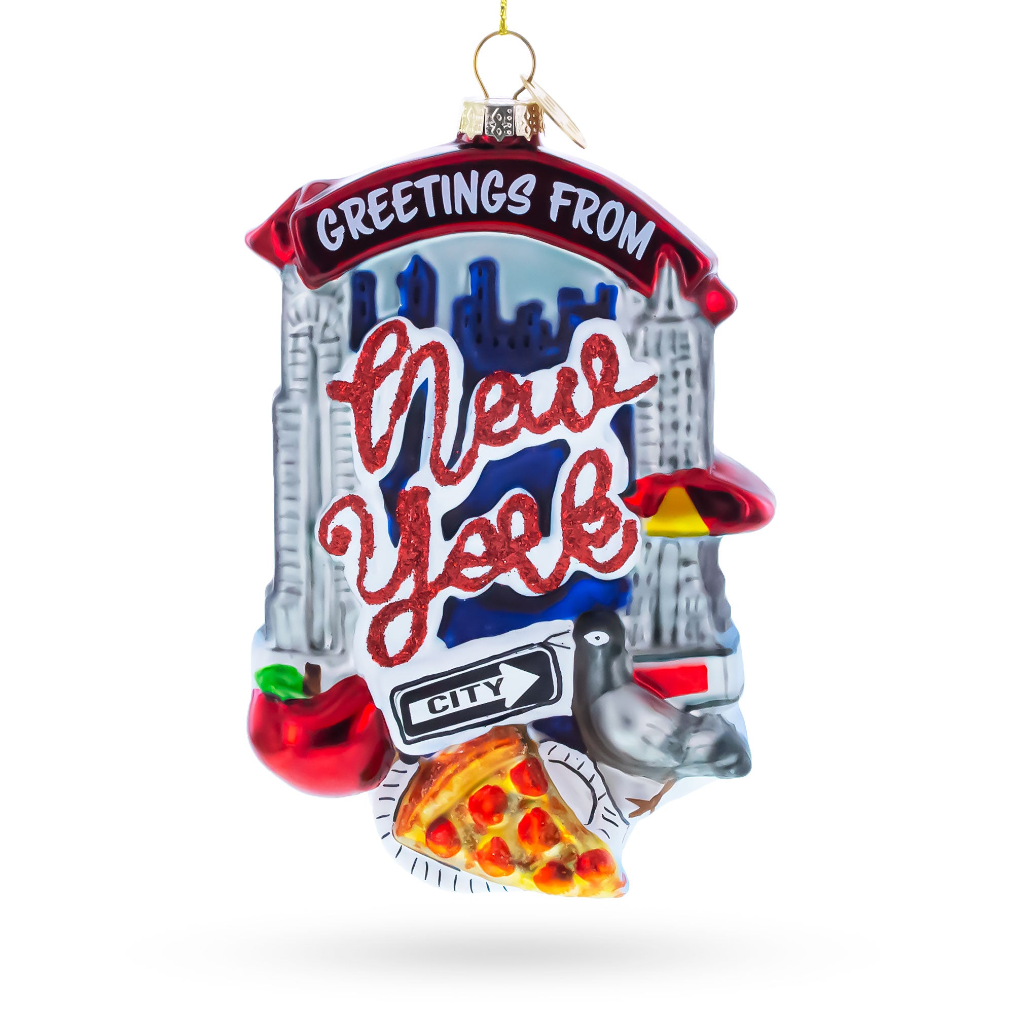 Iconic New York Landmarks Glass Christmas Ornament in Grey color Figurine