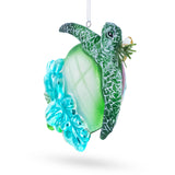 Hawaiian Aloha Turtle Blown Glass Christmas Ornament , dimensions in inches: 4.9 x 1.7 x 4