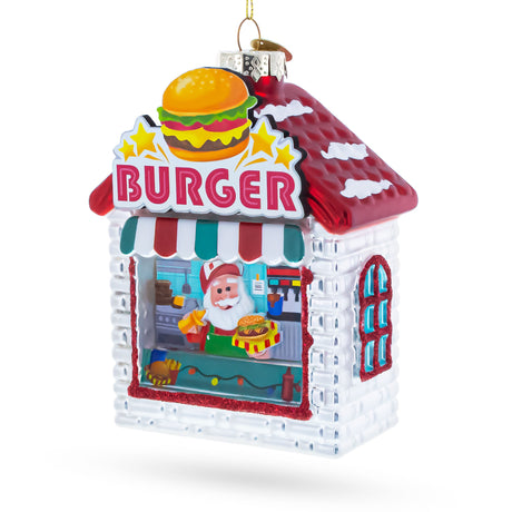 Santa’s Holiday Burger Stand Blown Glass Christmas Ornament in Multi color Figurine