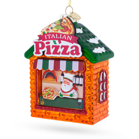 Italian Pizzeria with Santa Blown Glass Christmas Ornament in Multi color Figurine