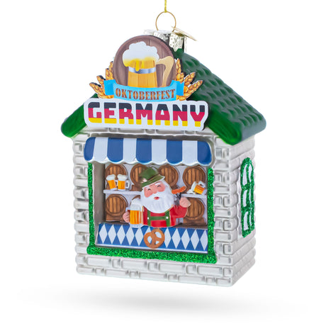 Oktoberfest Santa Beer Stand Blown Glass Christmas Ornament in Multi color Figurine